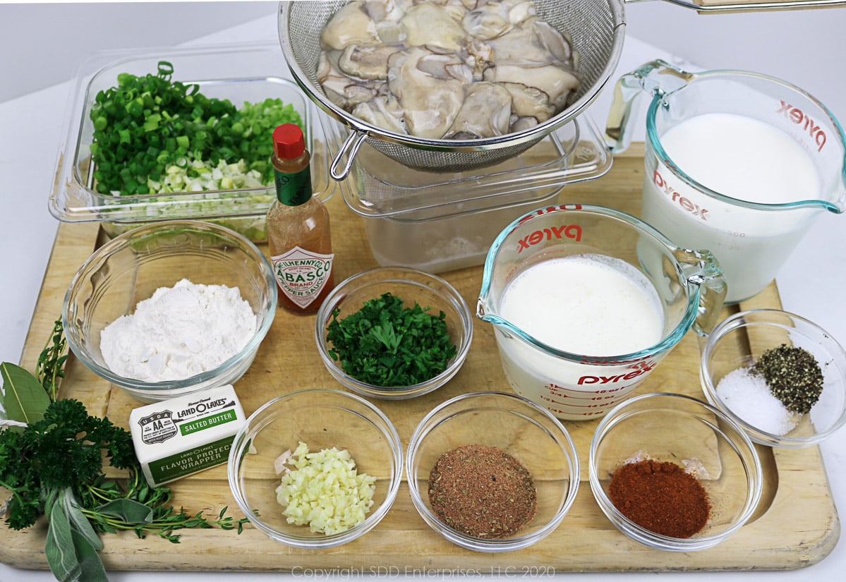prepared ingredients for oyster soup