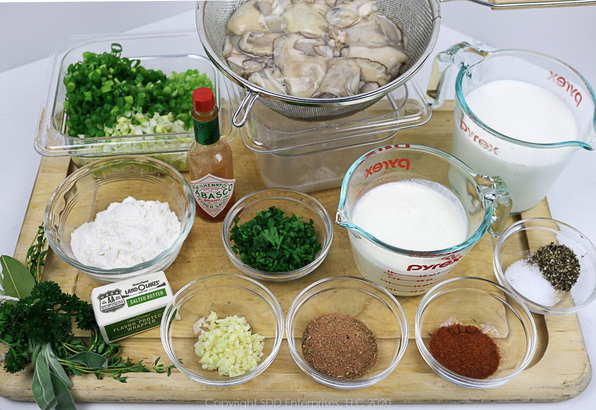 prepared ingredients for oyster soup.