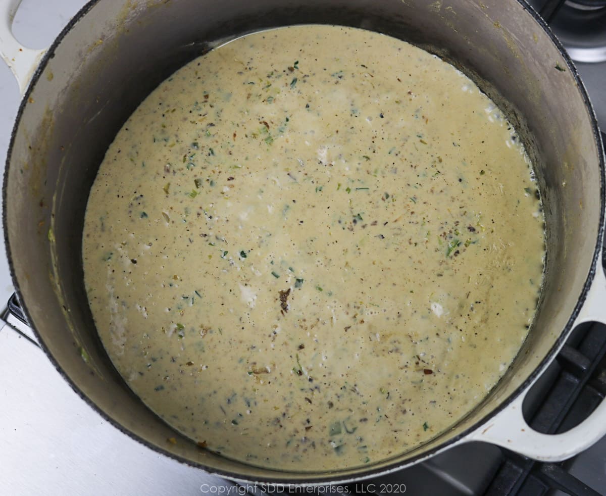 cream soup base simmering in a dutch oven