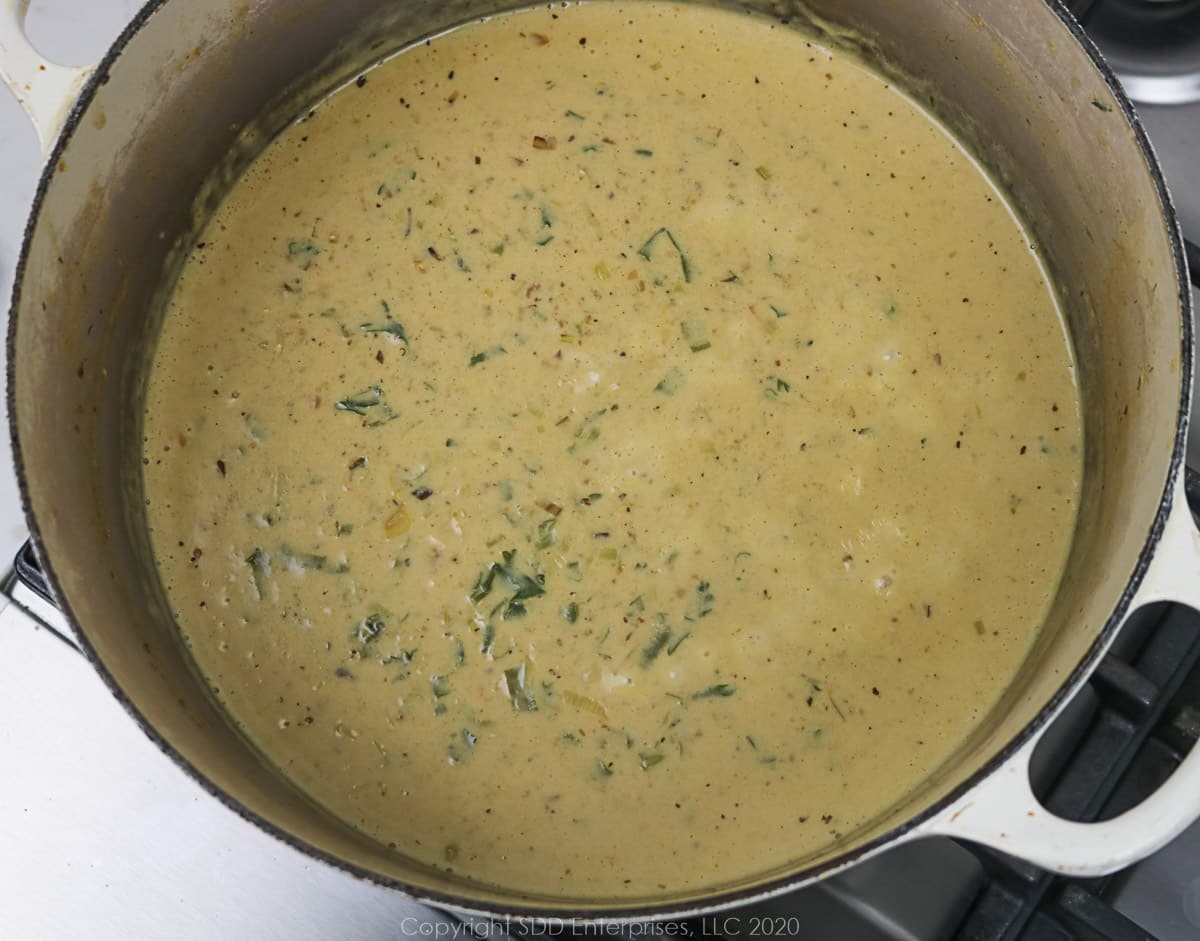 soup base thickening in a dutch oven