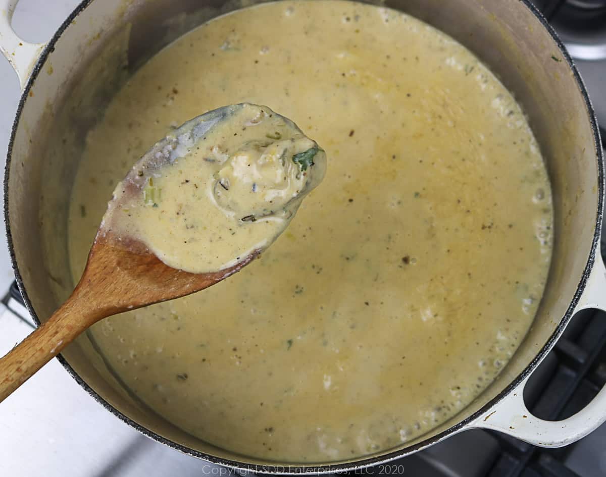 oyster soup in a dutch oven