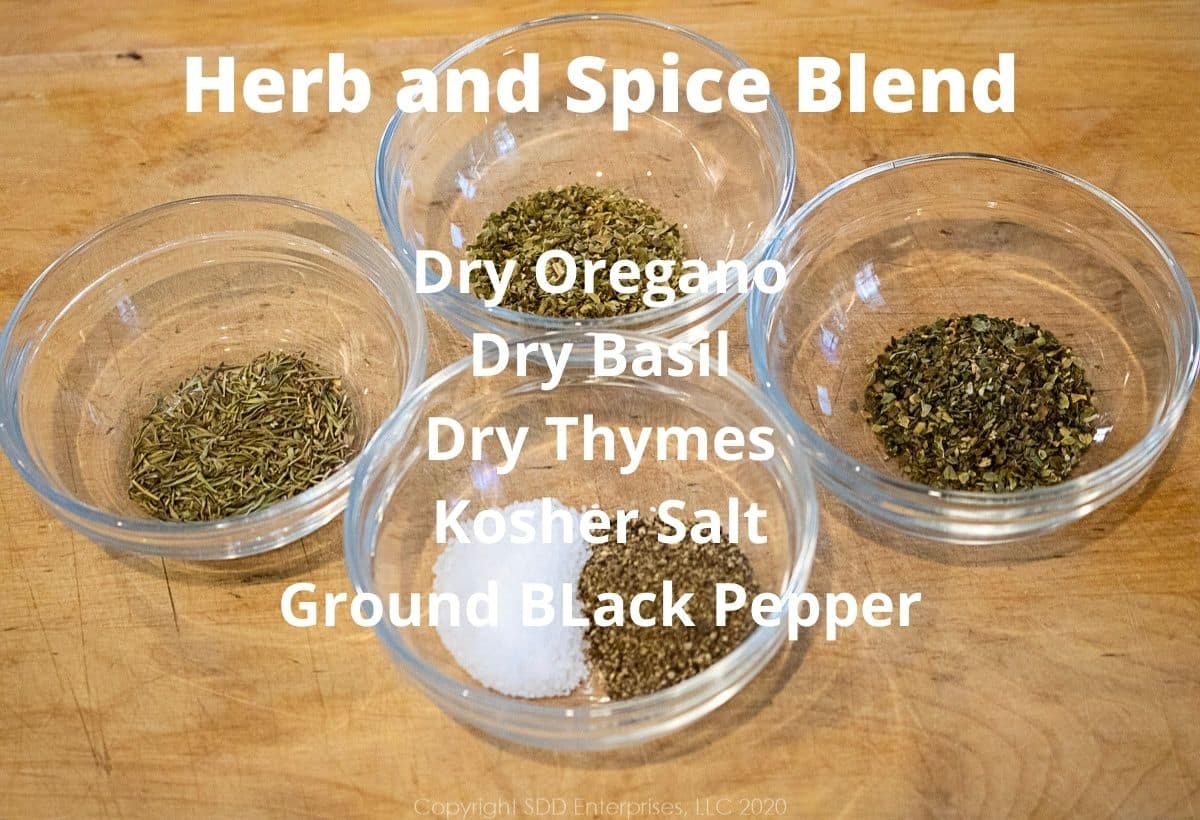 herbs for meatloaf in small individual prep bowl