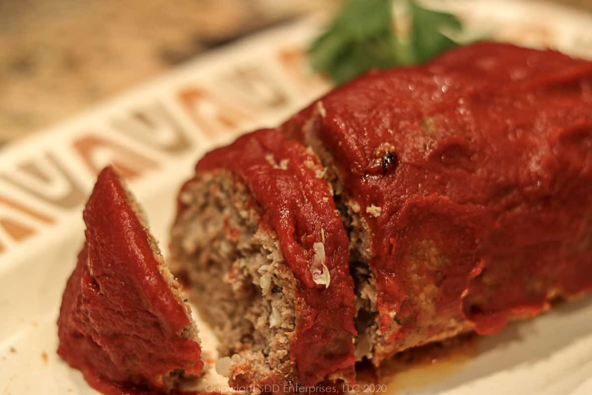sliced meatloaf on a platter
