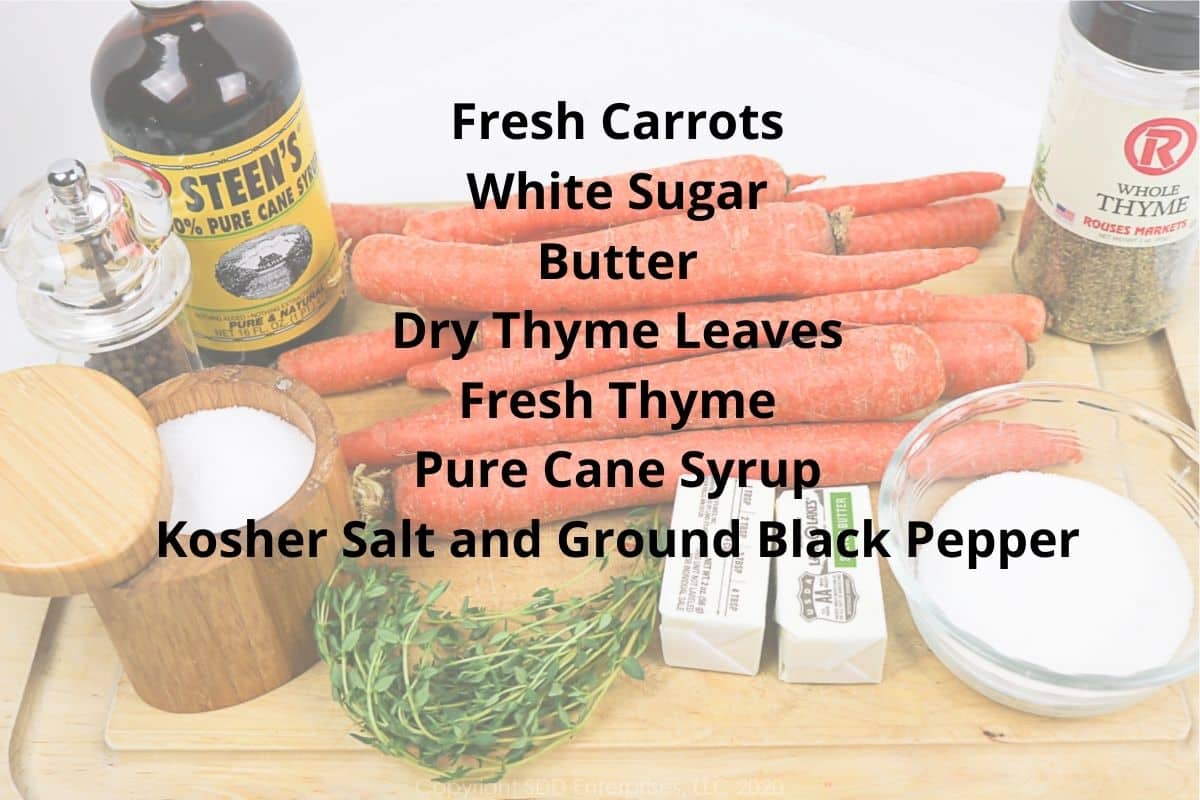 ingredients for roasted carrots with cane syrup