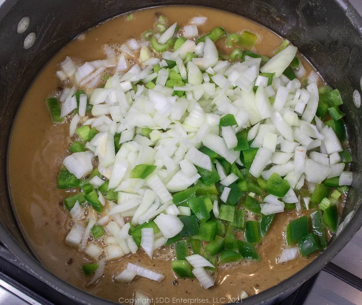 the trinity added to a roux in a Dutch oven