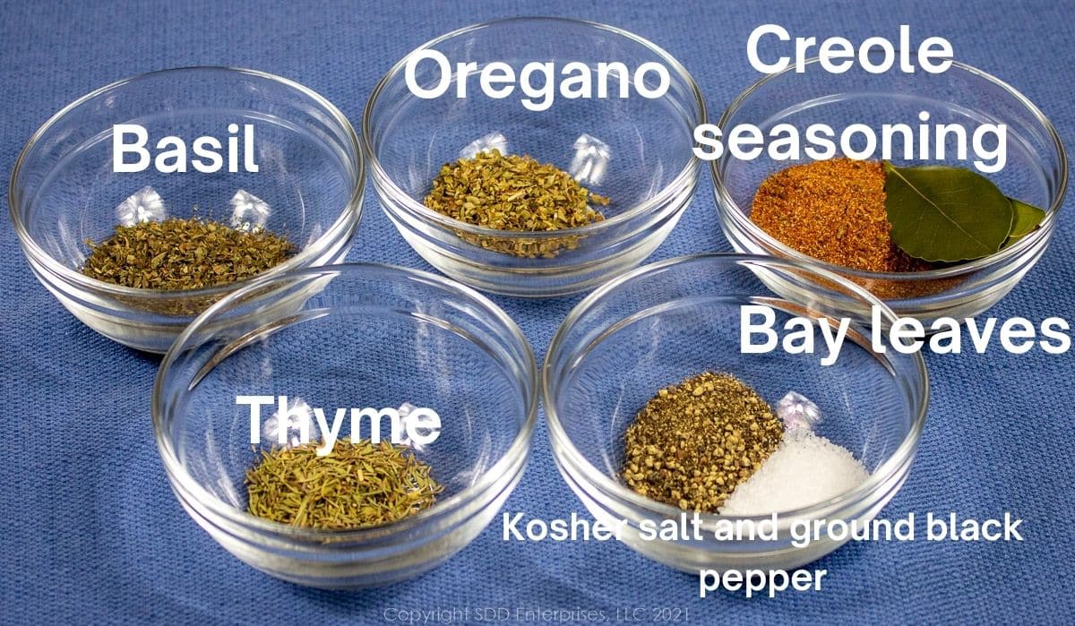 dry hers and seasonings in small prep bowls