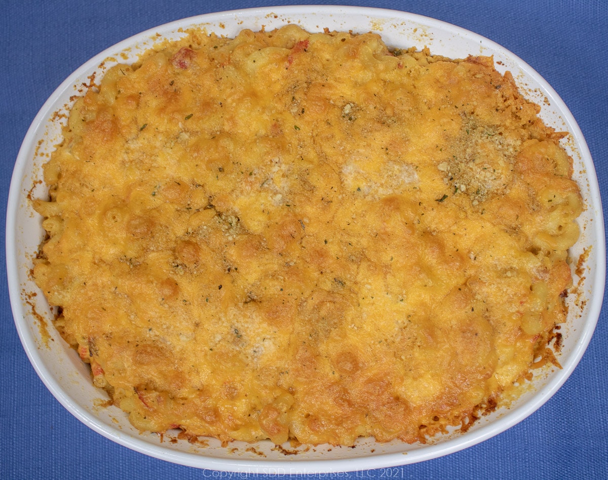 Crawfish macaroni and cheese right from the oven.