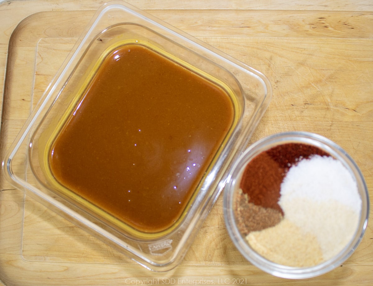 ingredienst for bbq sauce in prep bowls
