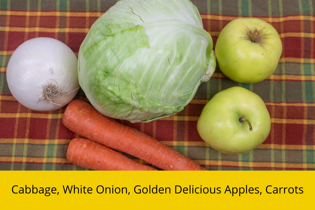 cabbage, onion, carrots and apples for coleslaw