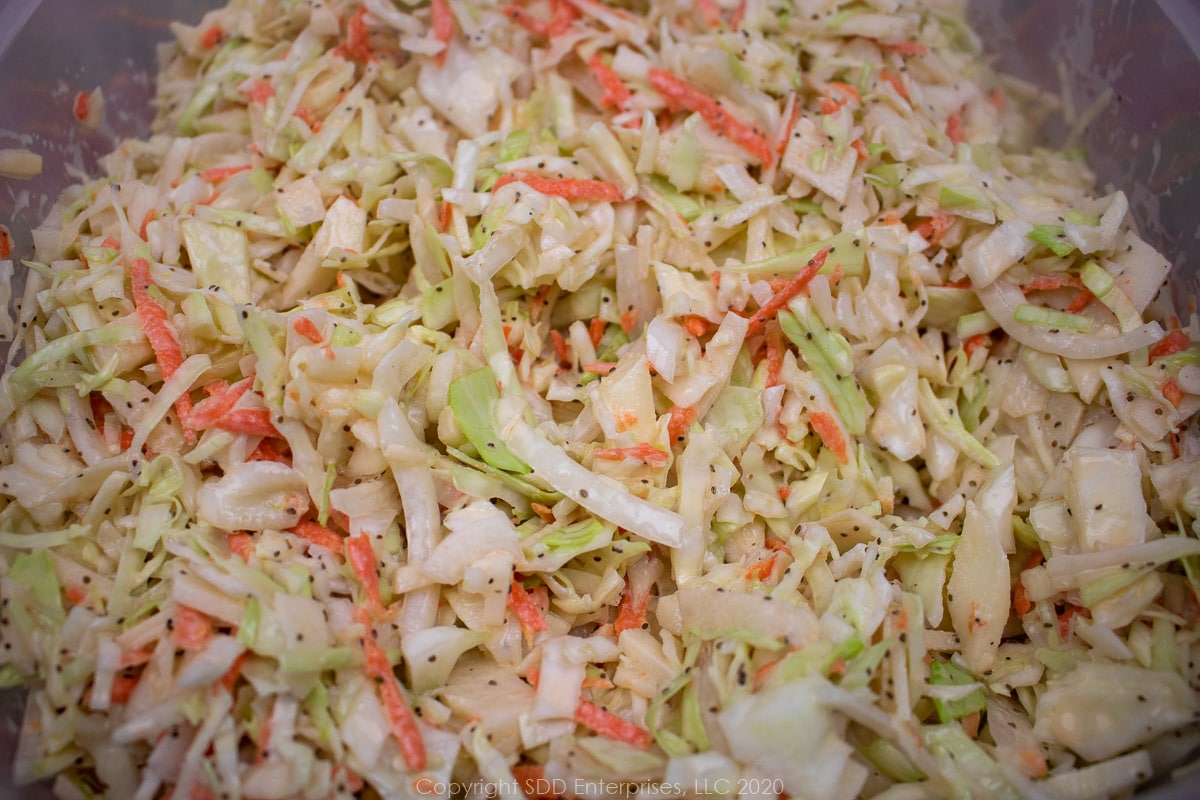 dressed coleslaw in a bowl