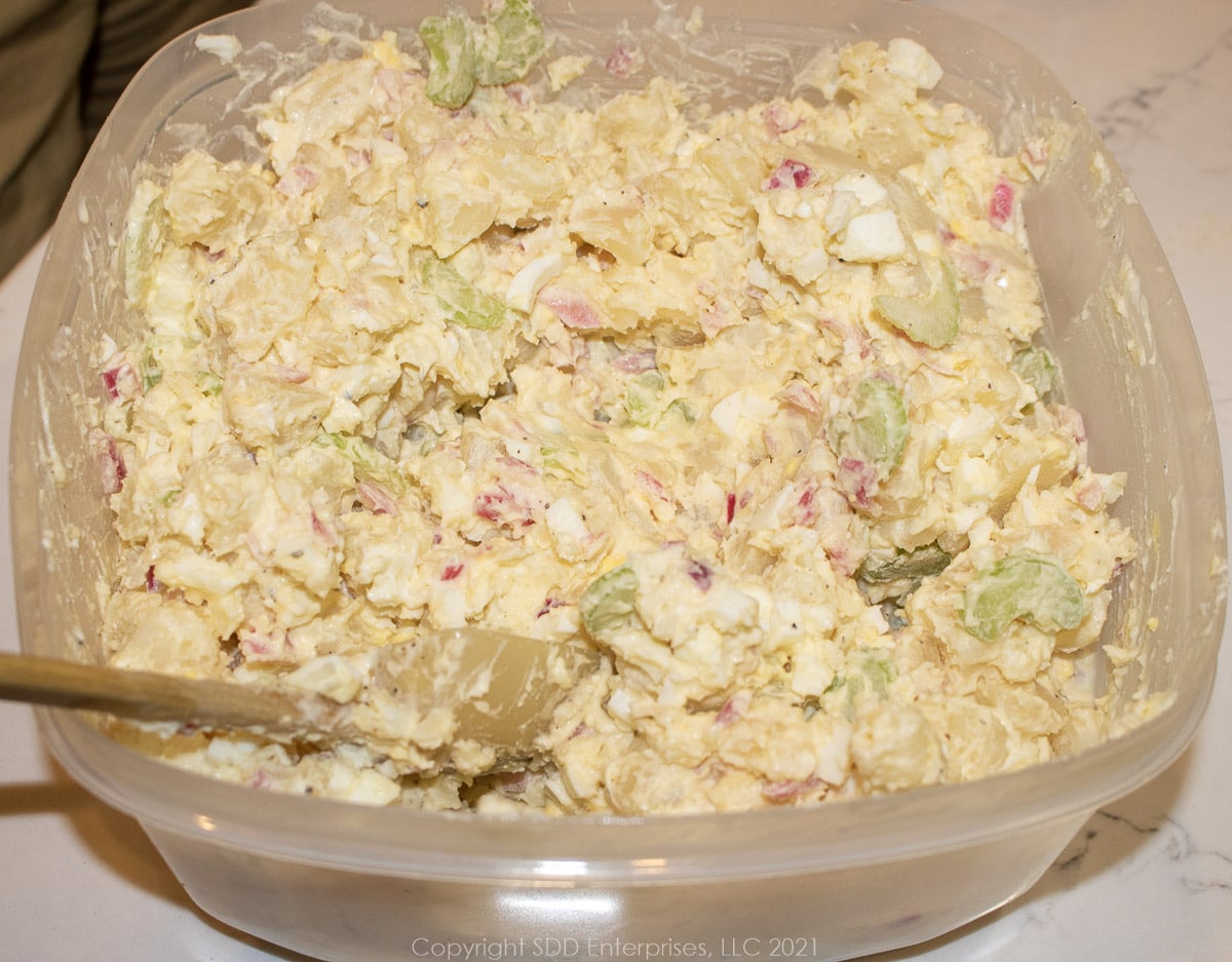 potato salad in a mixing bowl