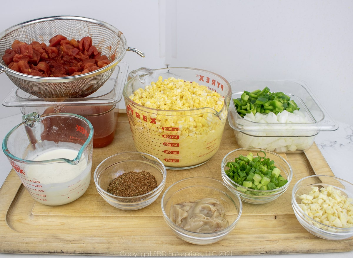 prepared ingredients for corn maque choux