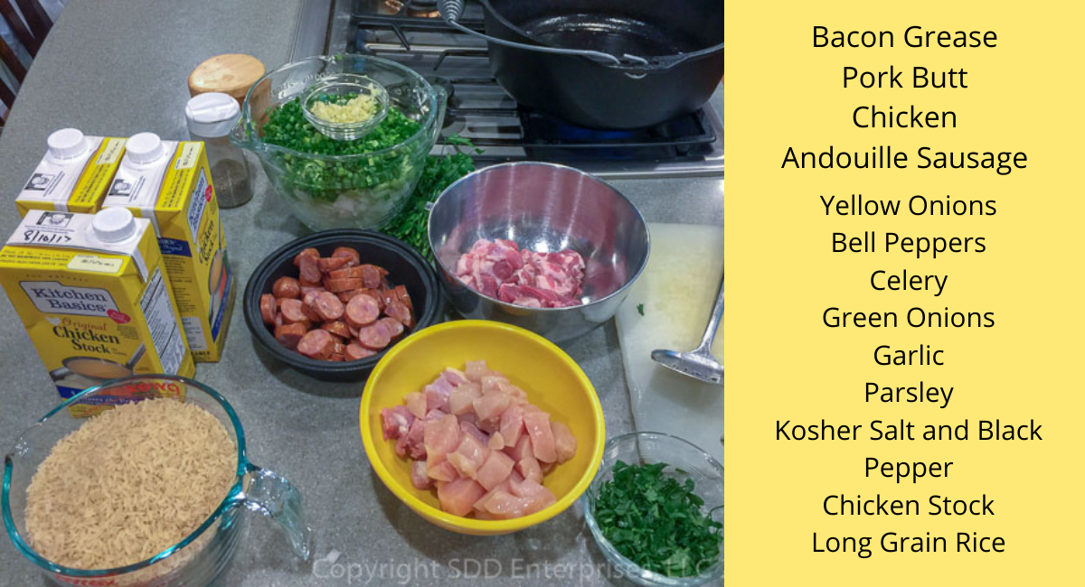 prepared ingredients for cajun jambalaya