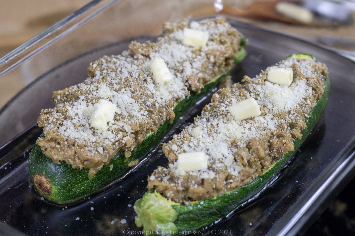 stuffed zucchini ready for the oven