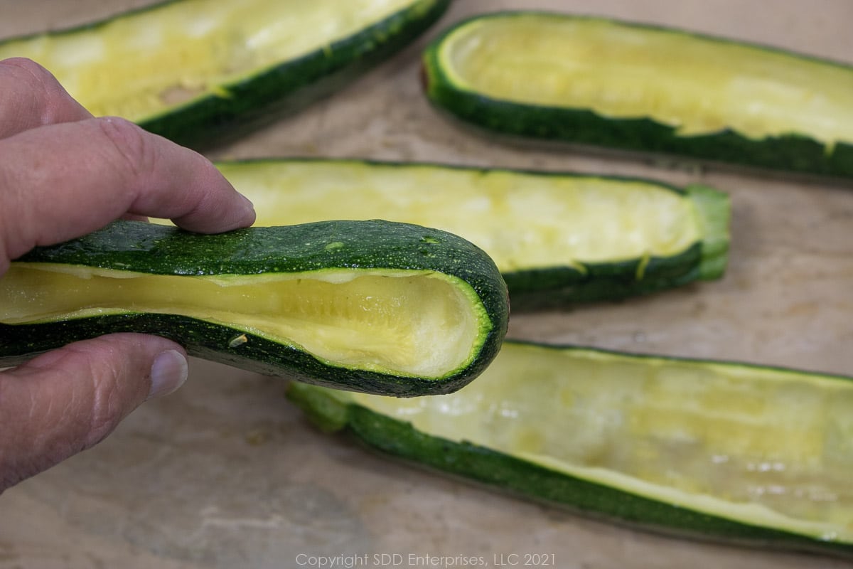 roasted hollowed out zucchini 