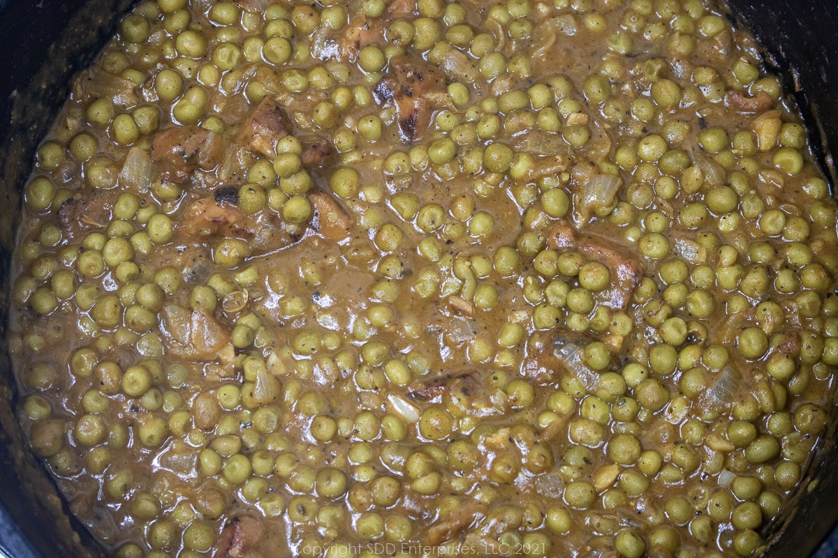 peas in a roux in a Dutch oven