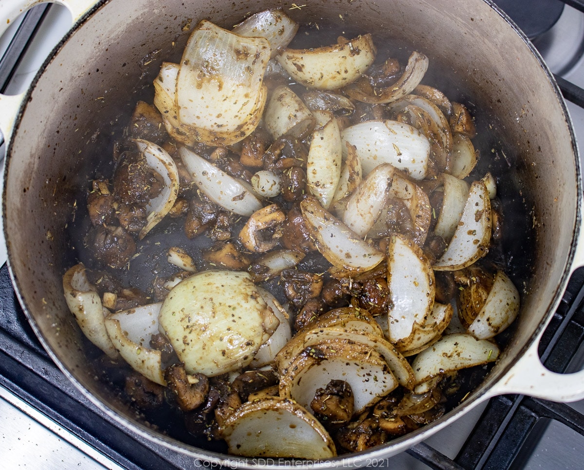 sauteeing vegetab;es in a Dutch oven for beef stew