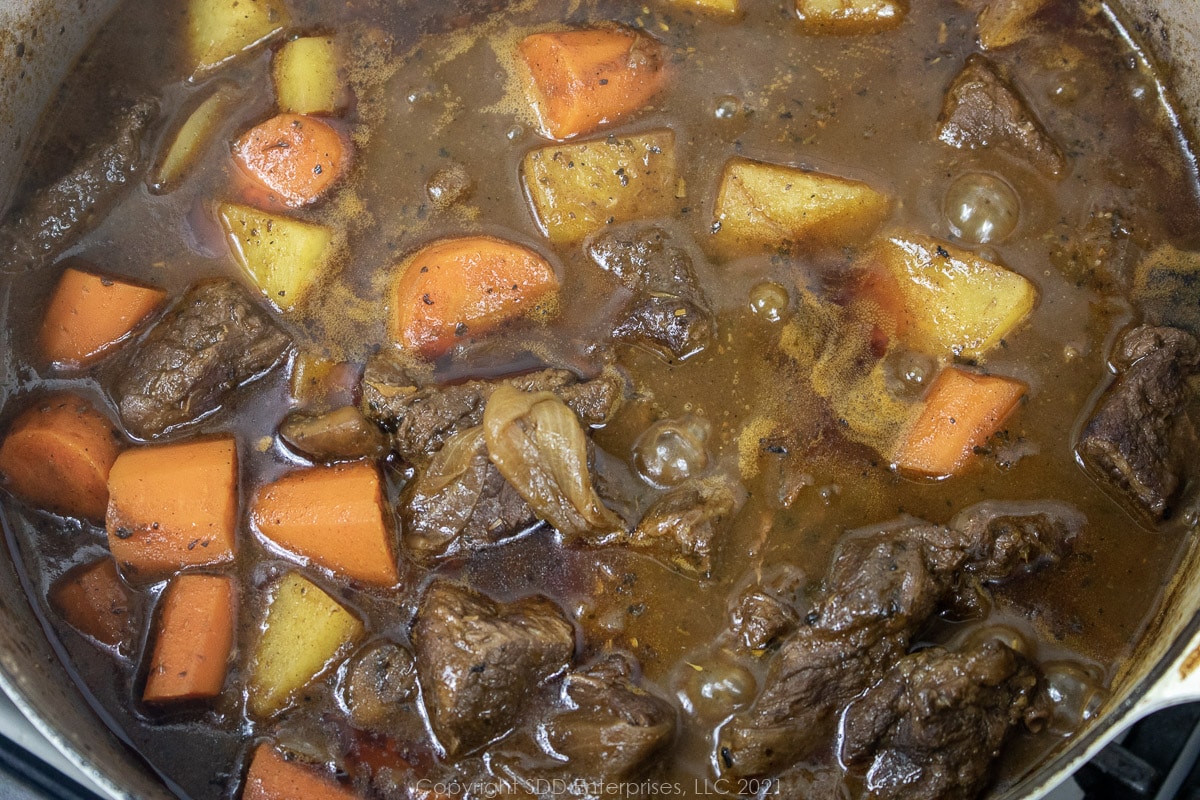 beef stew in a Dutch oven