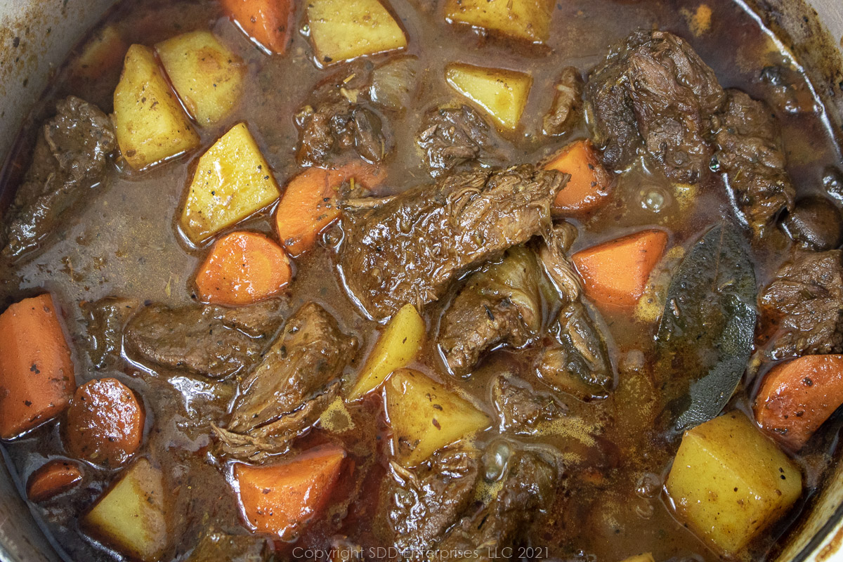 beef stew in a Dutch oven