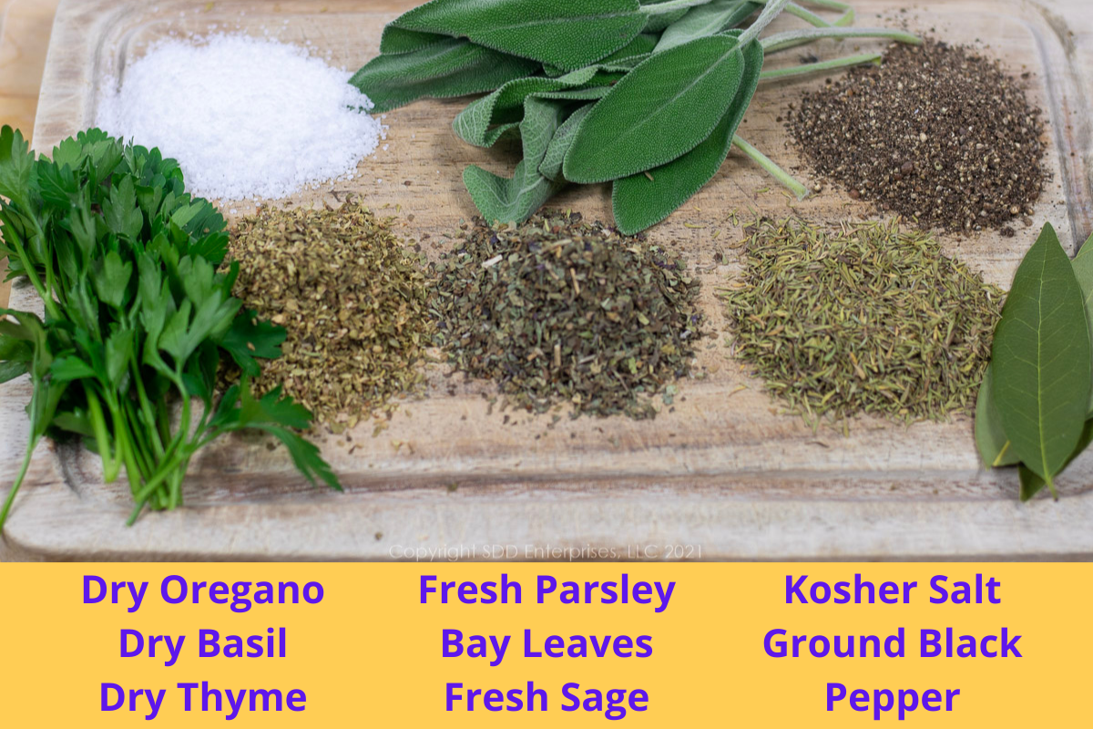 Herbs and Spices on a cutting board