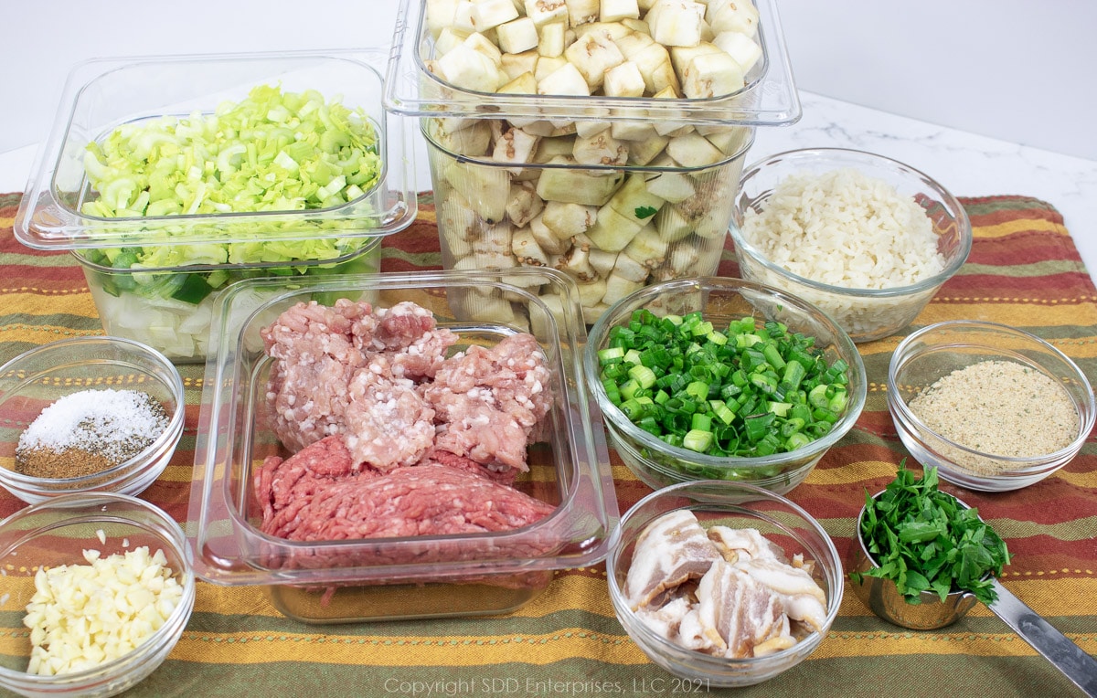 prepared ingredients for eggplant dressing