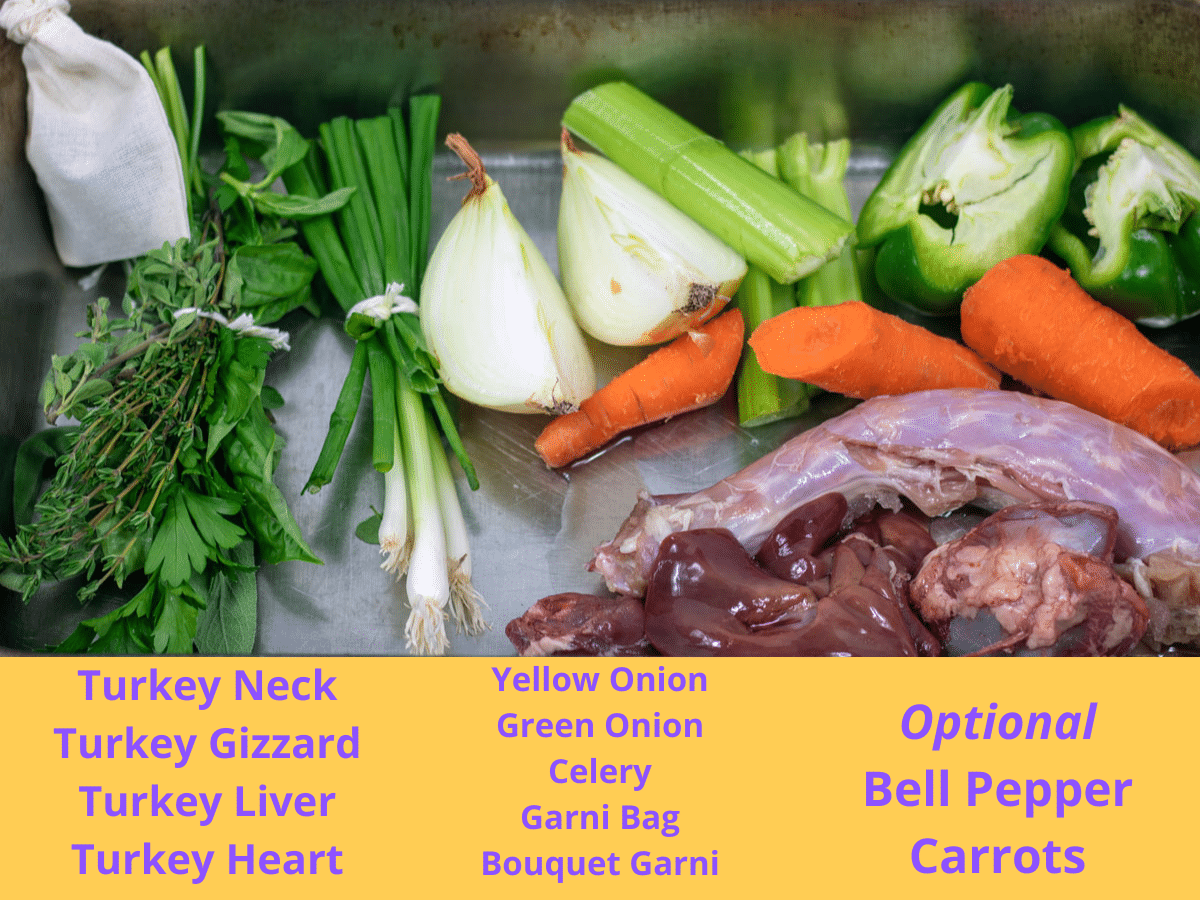 ingredients to make turkey giblets stock