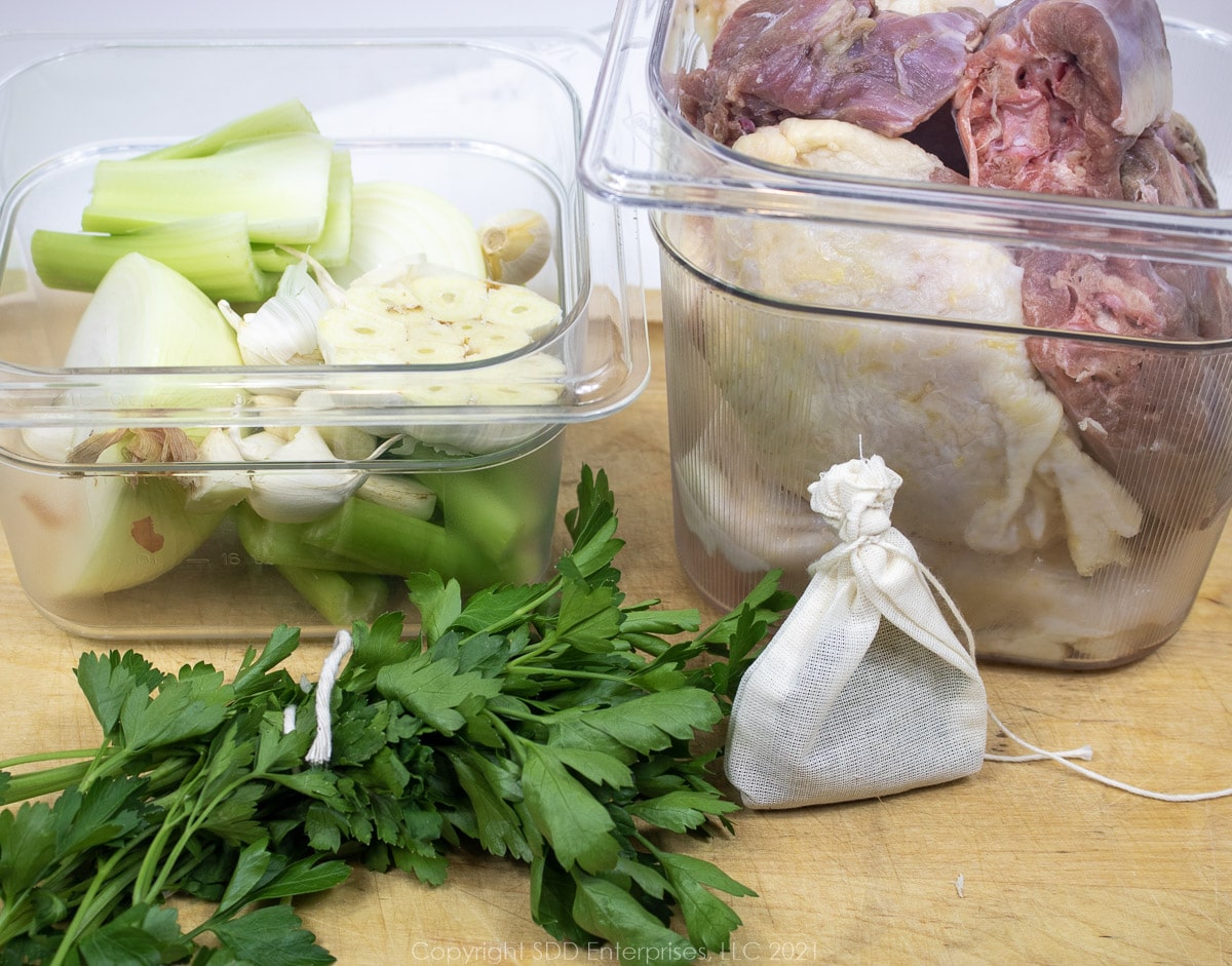 prepped ingredients for poultry stock