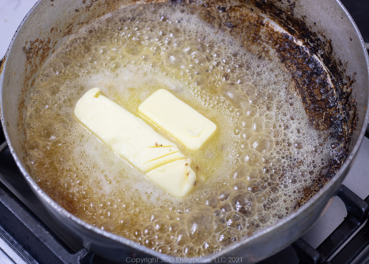 melting butter in a frying pan