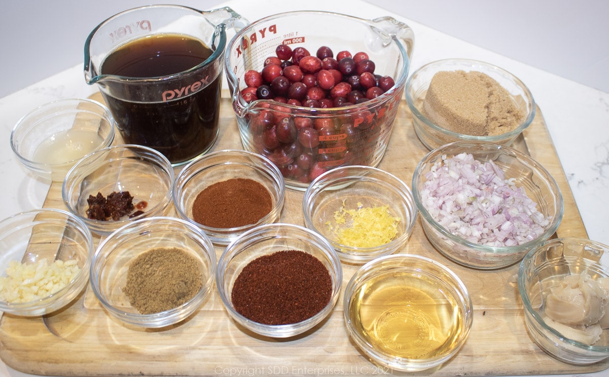 prepared ingredients for cranberry bbq sauce 