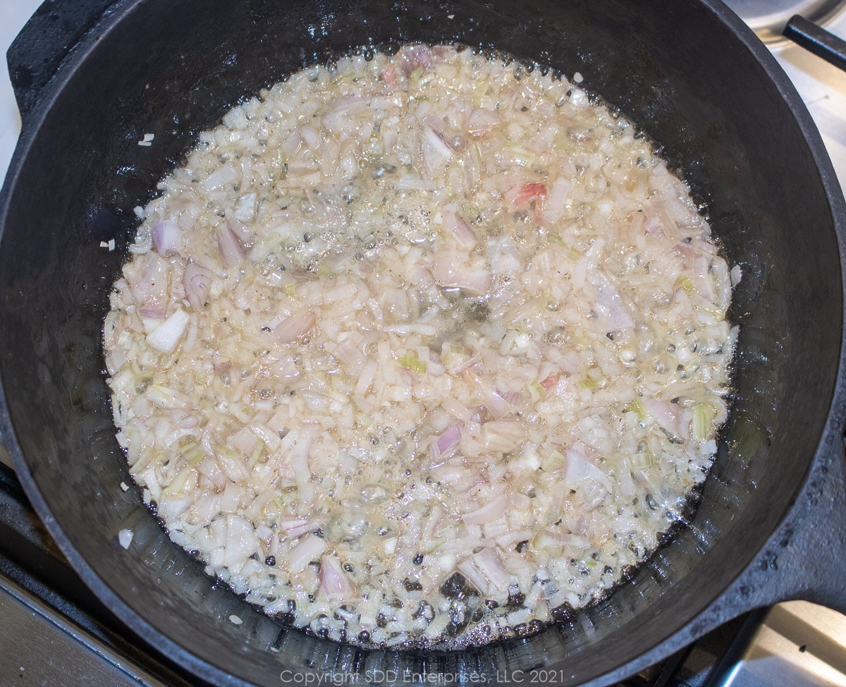 sautéing onions in a Dutch oven