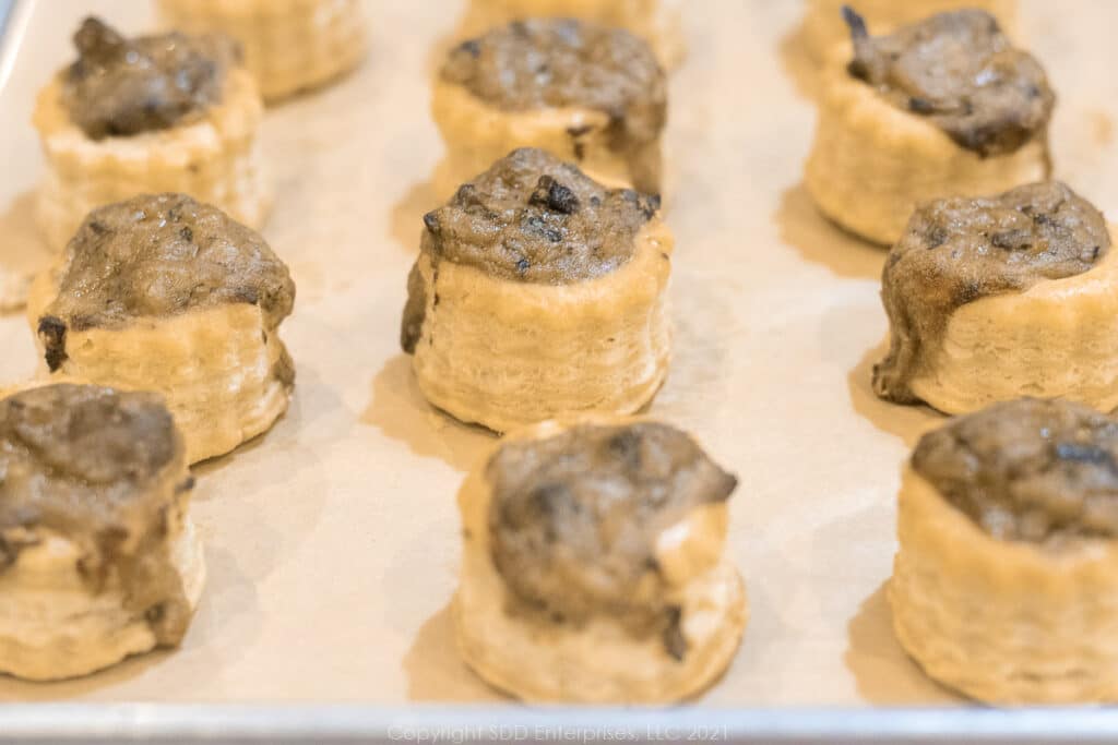 oyster patties from the oven on a baking sheet