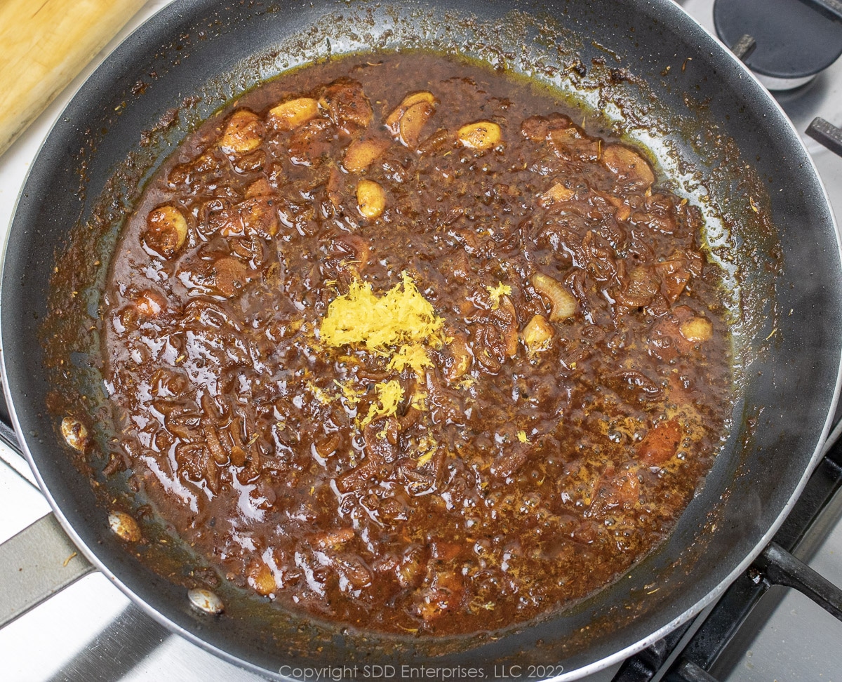 lemon zest added to simmering sauce