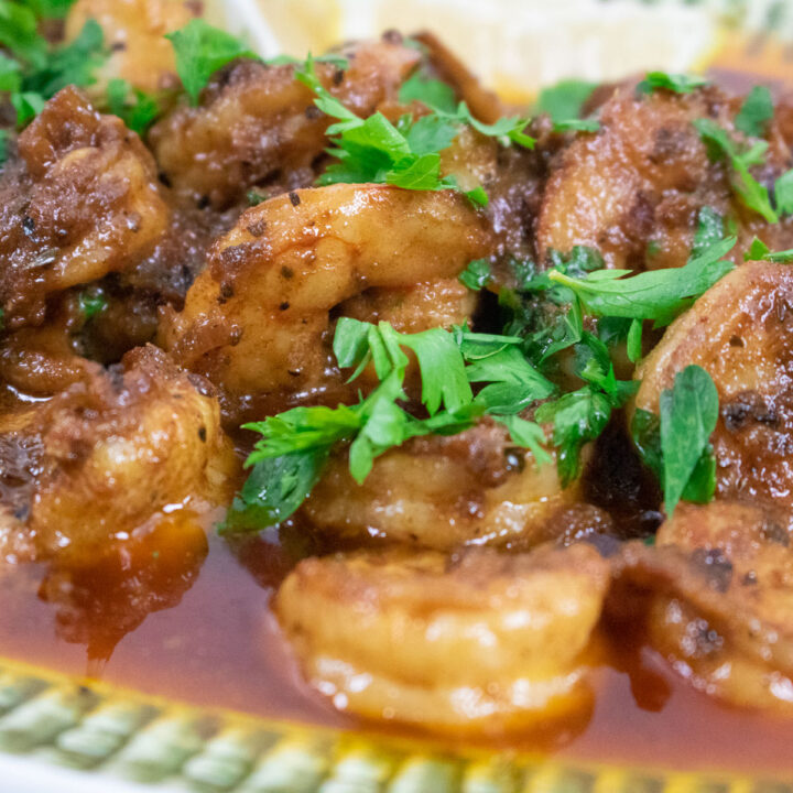 creole shrimp scampi with parsley garnish