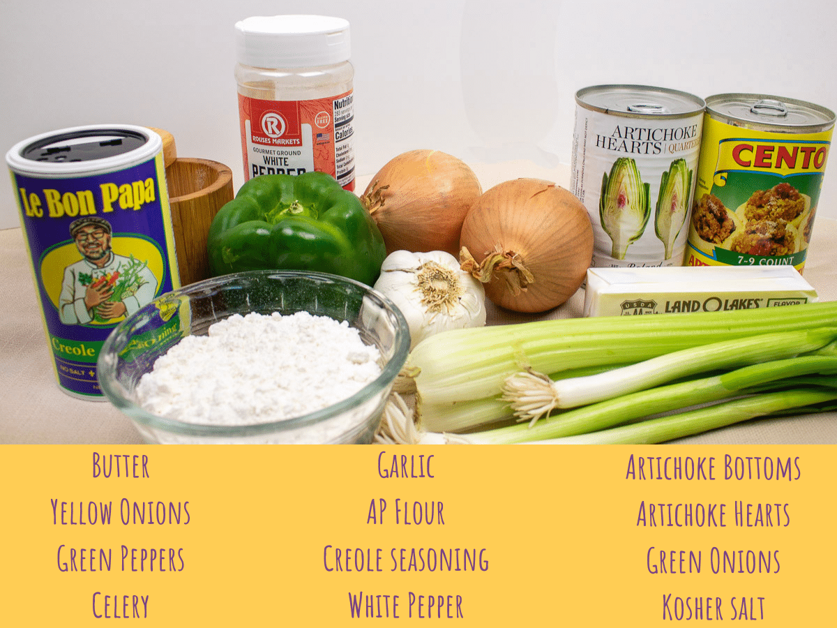 ingredients for oyster artichoke bisque