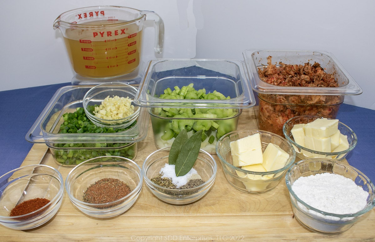 prepared ingredients for crawfish etouffee