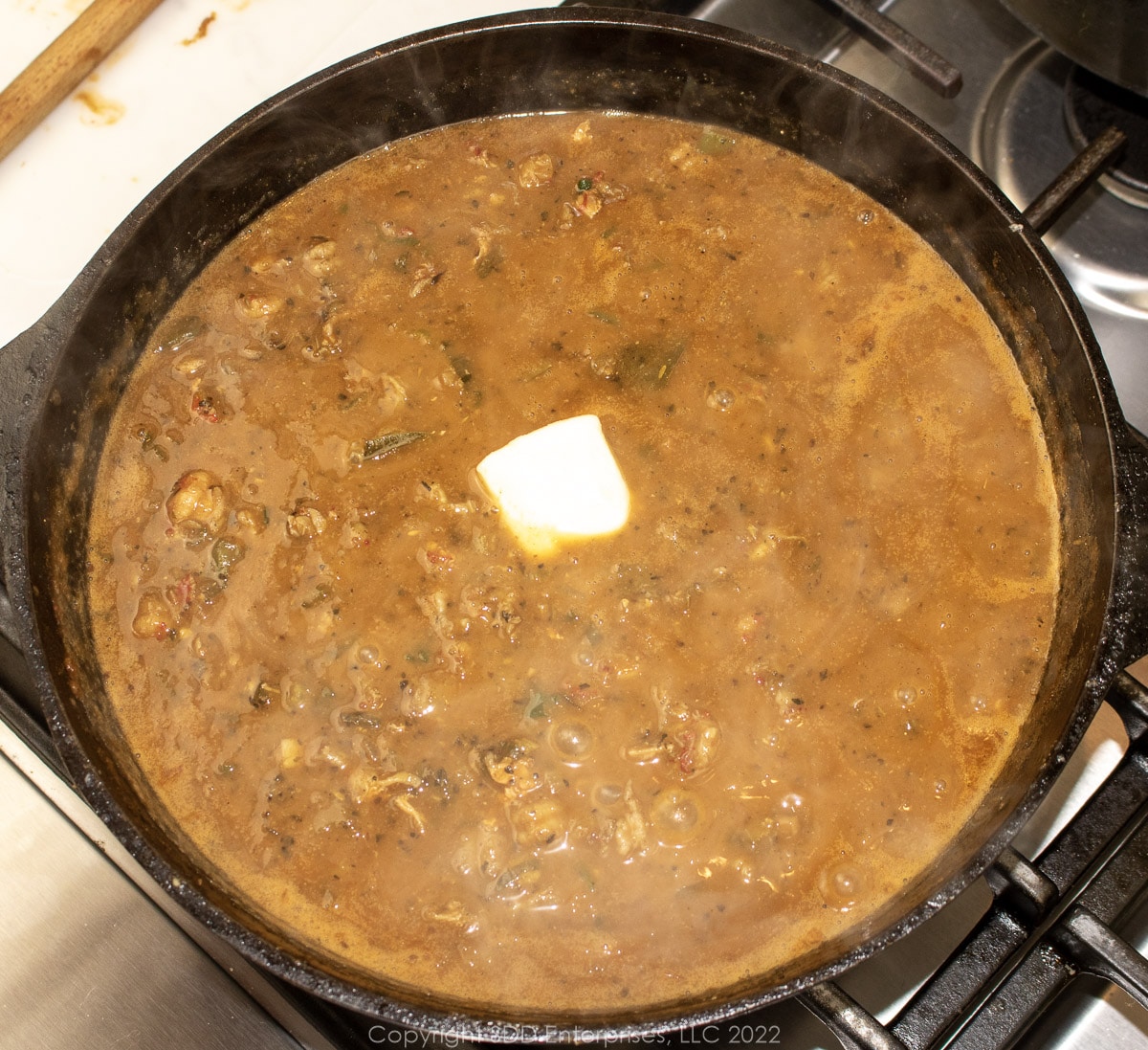 finishing etouffee with butter