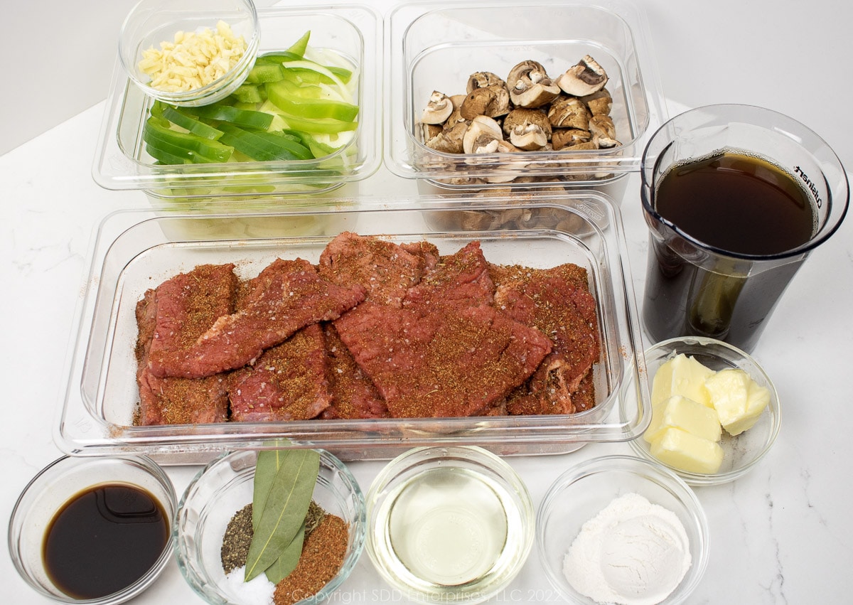 prepared ingredients for smothered round steak