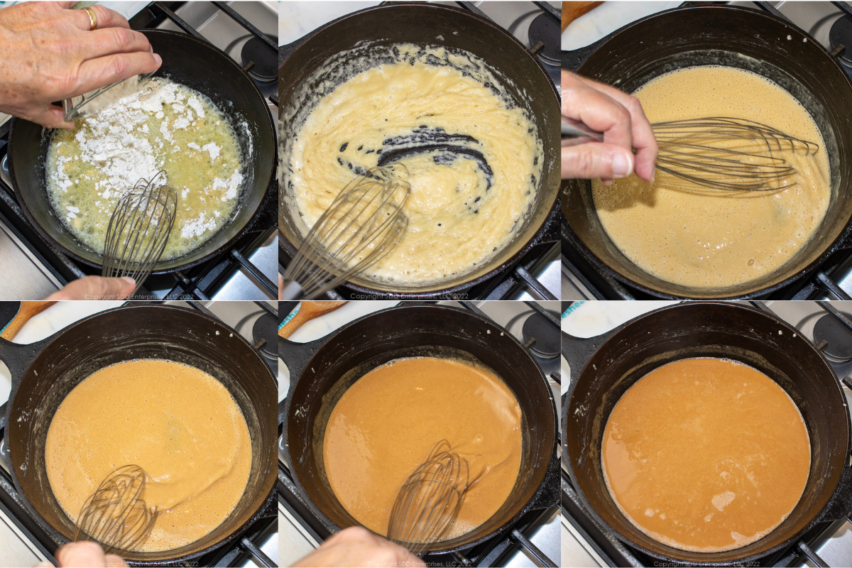 six stages of making a roux.