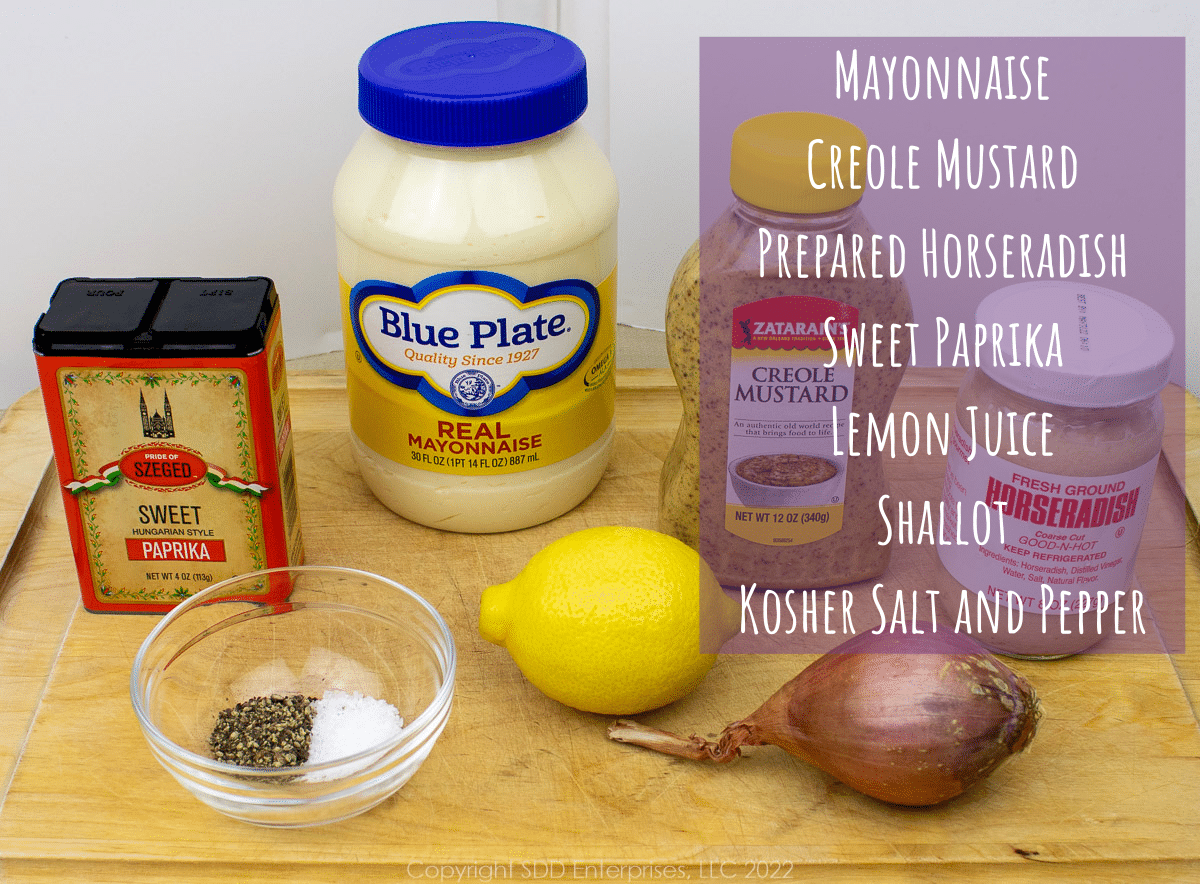 Ingredients laid out for white remoulade sauce