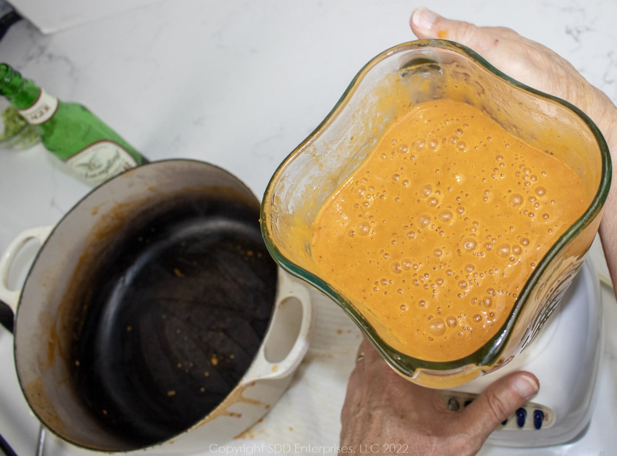 pureed bisque in a blender
