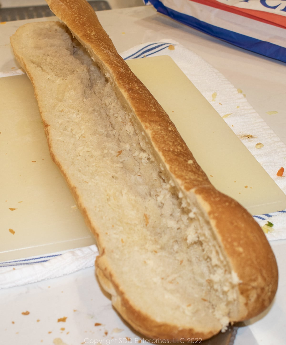 loaf of French bread sliced lengthwise