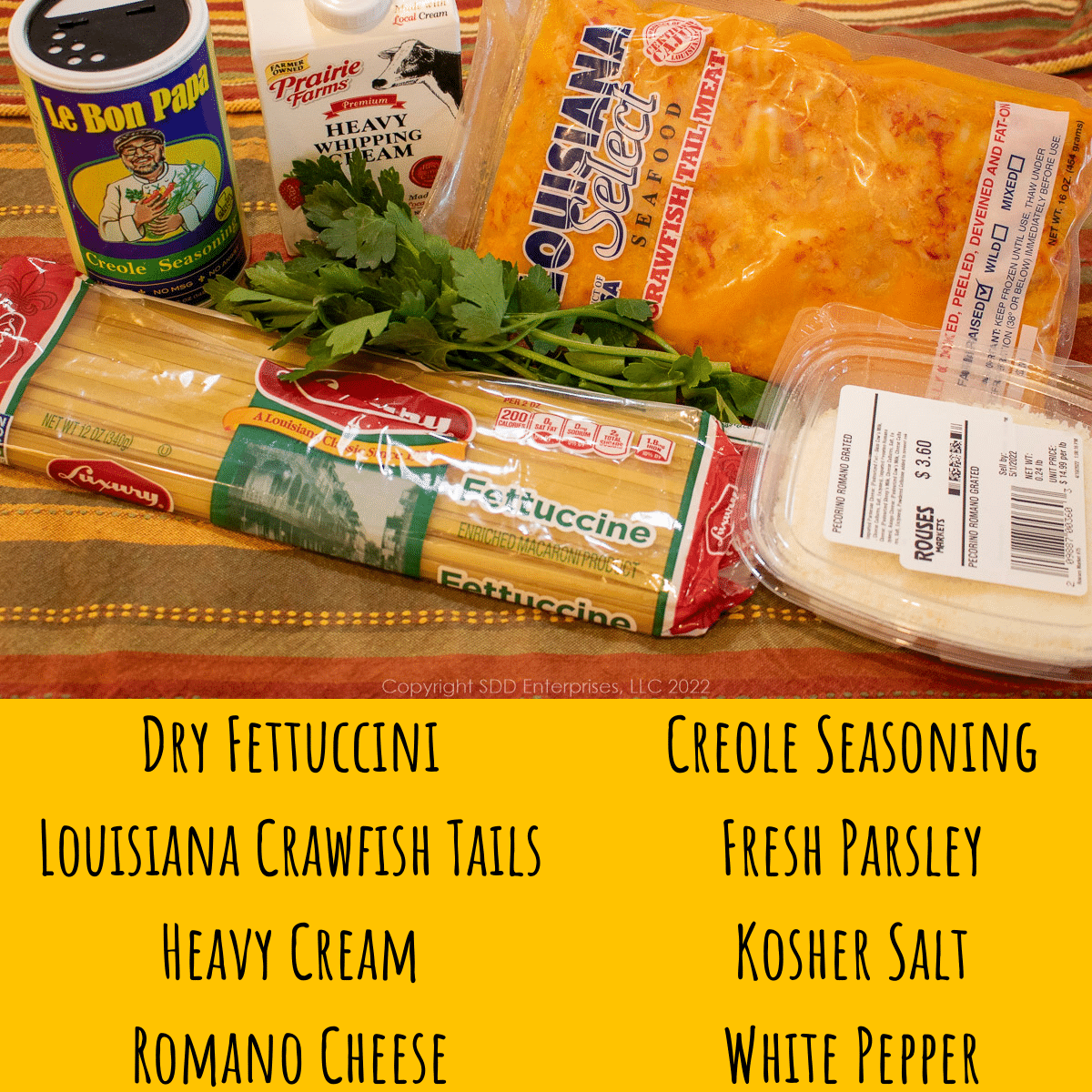 ingredients for crawfish fettuccini alfredo