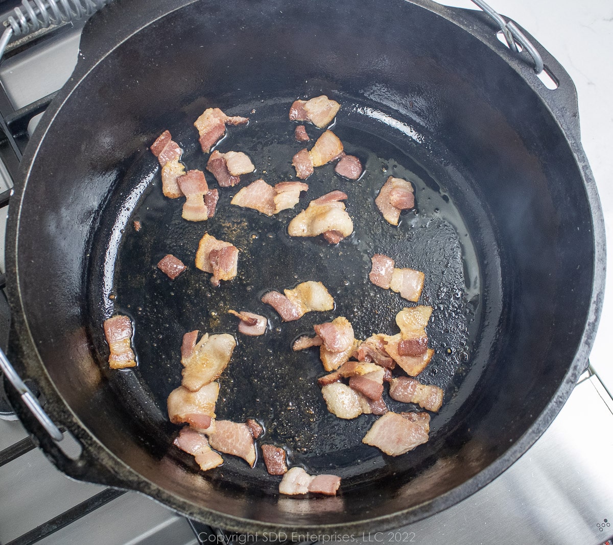 bacon rendering in a Dutch oven