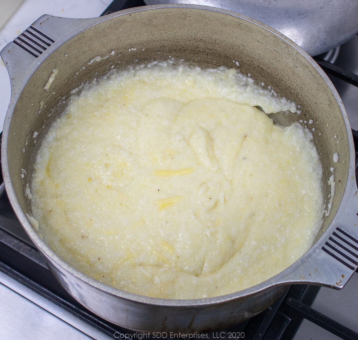 cheese grits in a sauce pan
