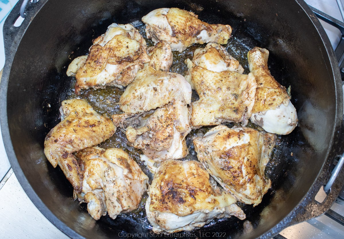 browning chicken in a Dutch oven
