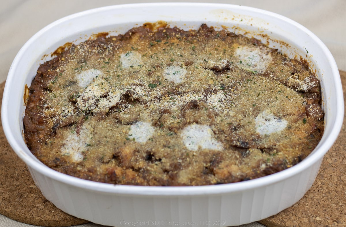 eggplant casserole right out of the oven