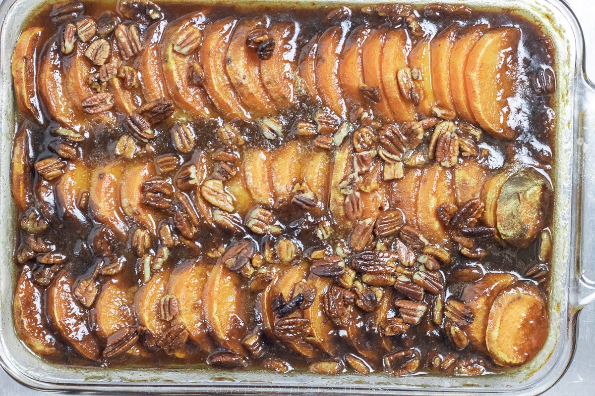 sweet potatoes roasted with cane syrup and pecans