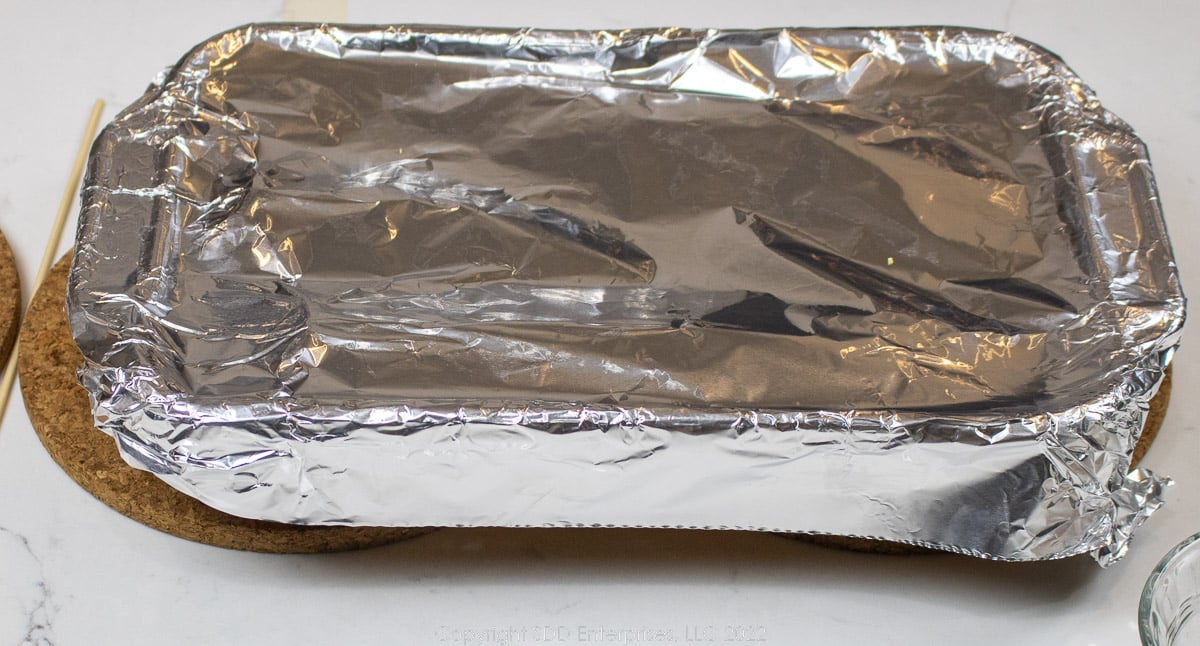 baking dish covered with aluminum foil