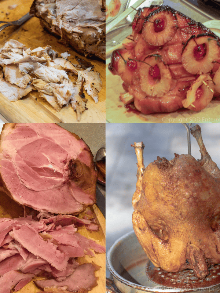 a collage of ham and turkey images