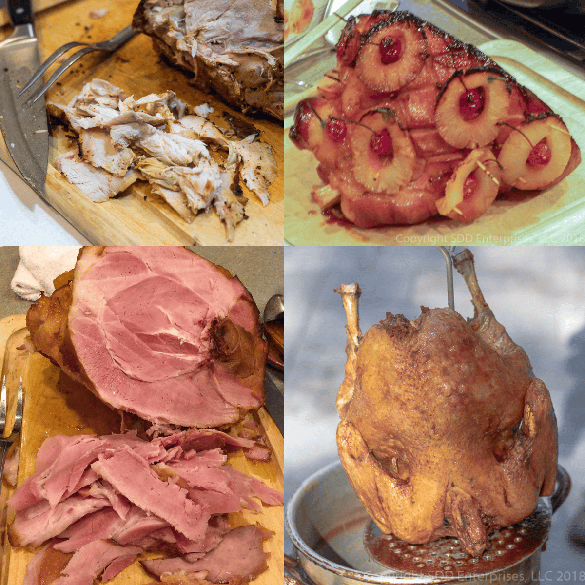 a collage of ham and turkey images